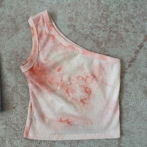 Pink and White marble Single Strap Crop Top